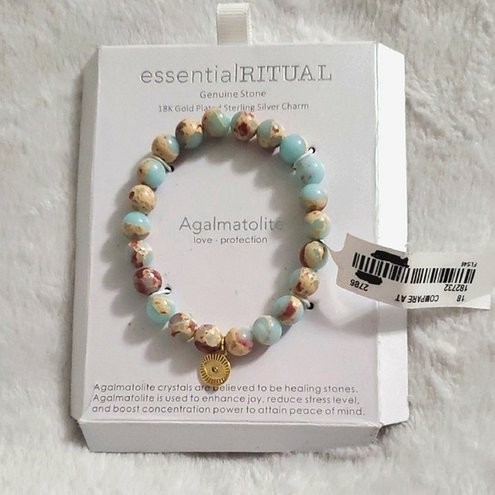 Essential Ritual Agalmatolite Bracelet with Gold Plated Sterling Silver Charm
